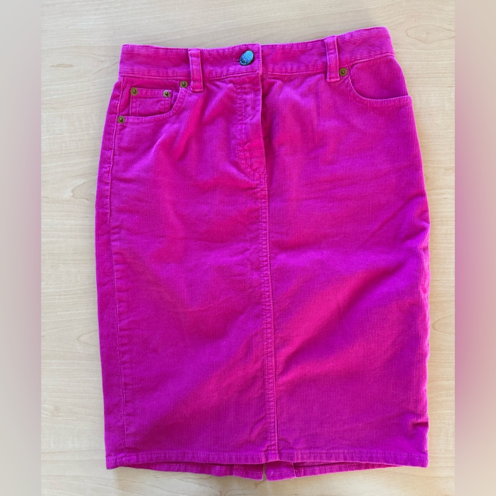 J. Crew Bright Barbie Pink Corduroy Midi Pencil Skirt Size 25 Petite NWT